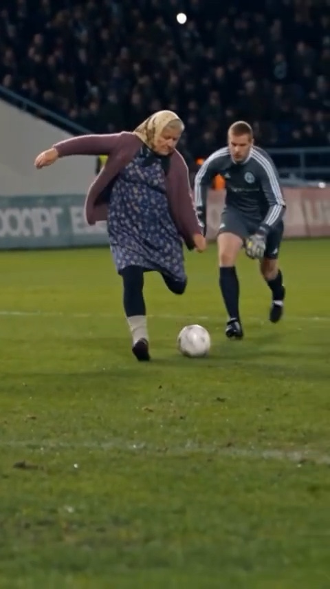 At nine seconds, the ball is on the grass near the scorer and a goalkeeper follows behind